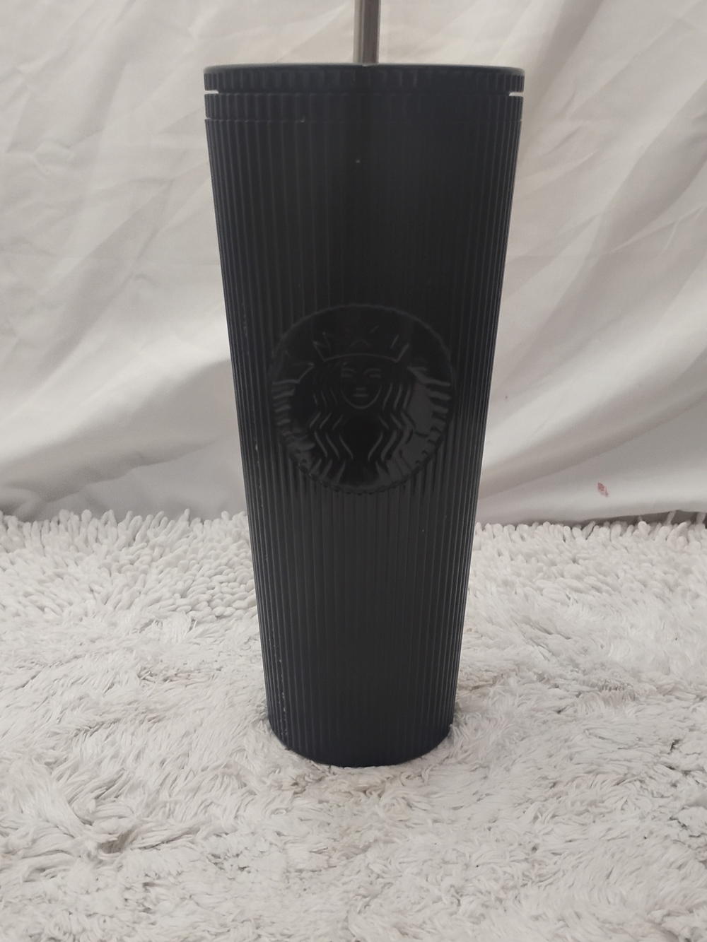 Starbucks Black Ribbed Stainless Tumbler with Straw